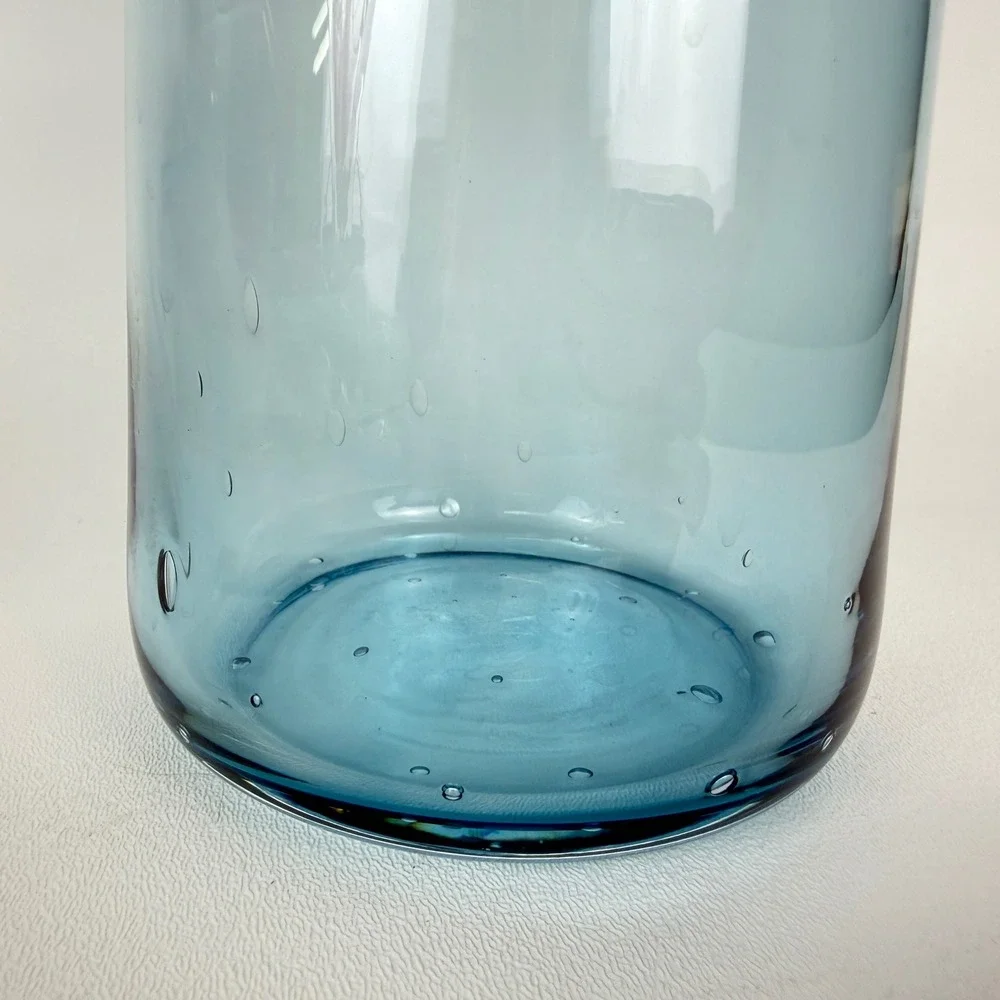 Hand Blown Blue Glass Controlled Bubble Bullicante Vase Mid Century Modern Style